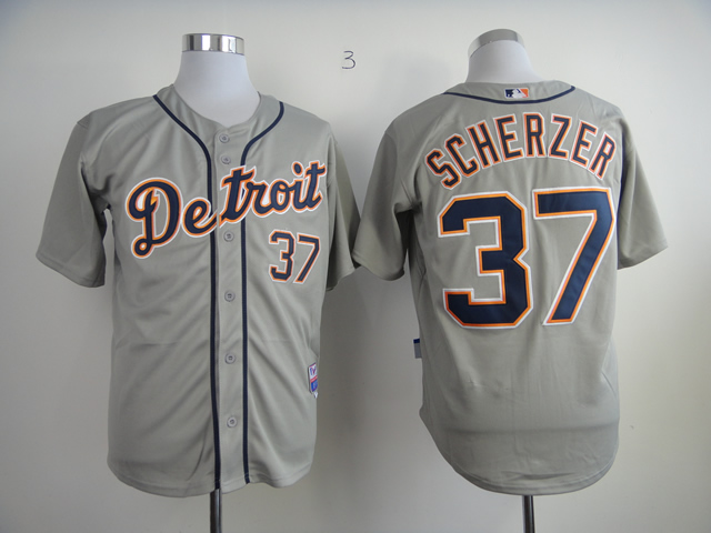 Men Detroit Tigers 37 Scherzer Grey MLB Jerseys